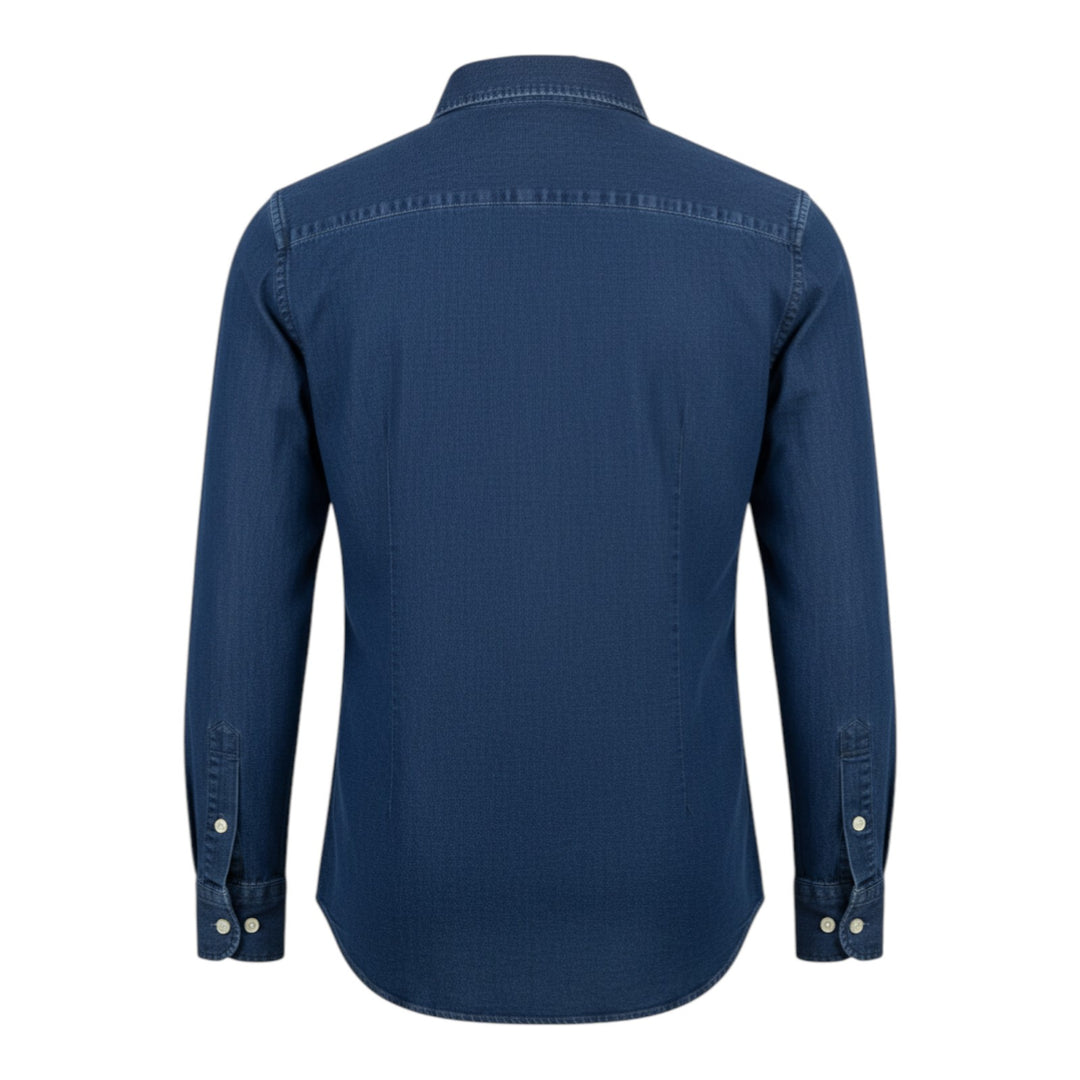 Långärmad Denimskjorta Custom Tailor Fit Linne Bomull Blå