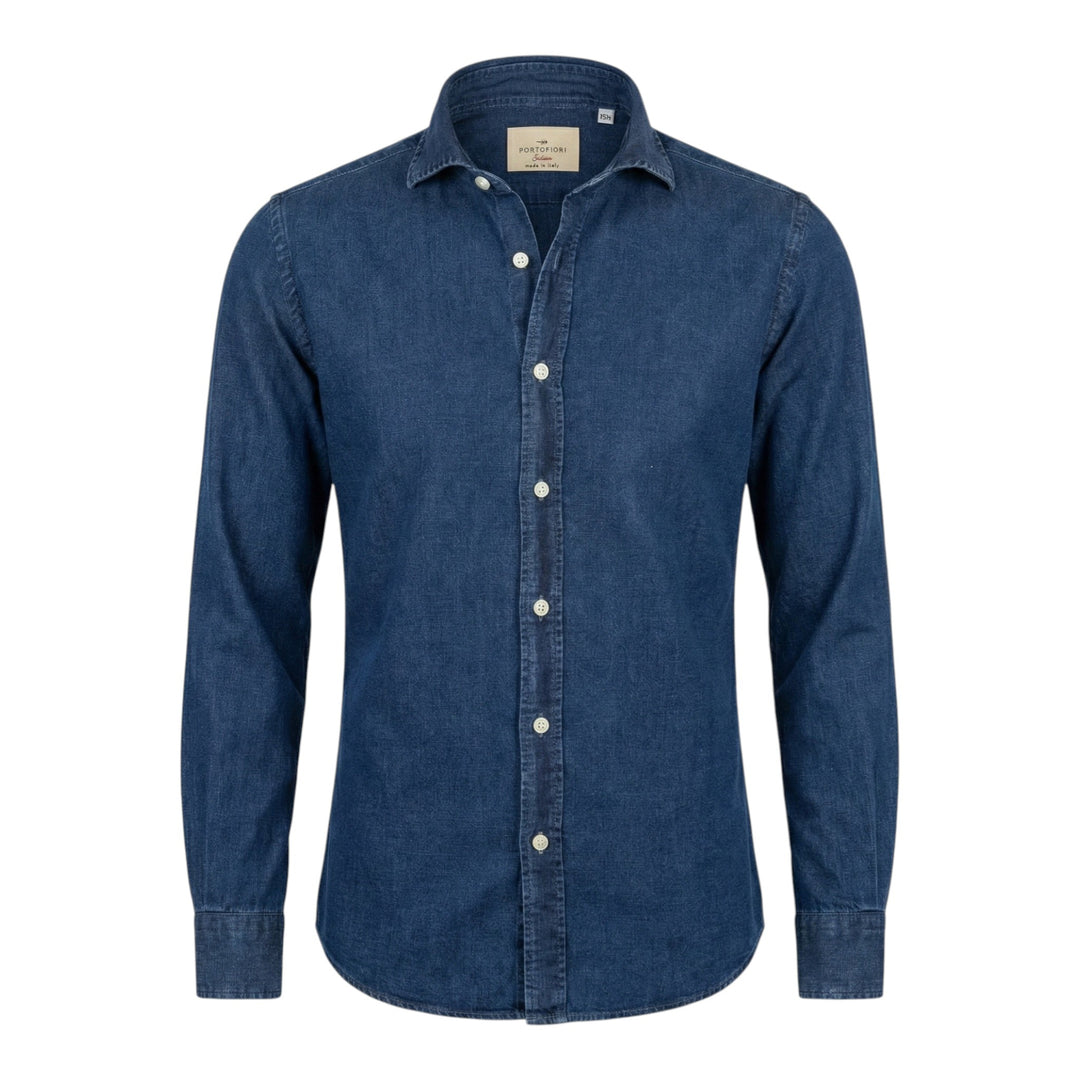 Långärmad Denimskjorta Custom Tailor Fit Linne Bomull Blå