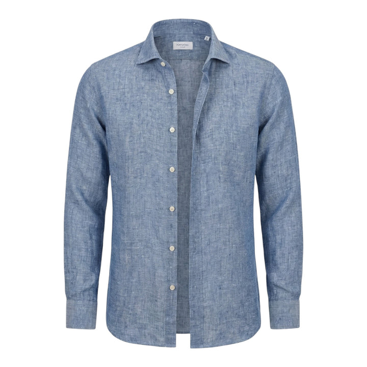 Långärmad skjorta Custom Fit 100% linne Tvättad blå