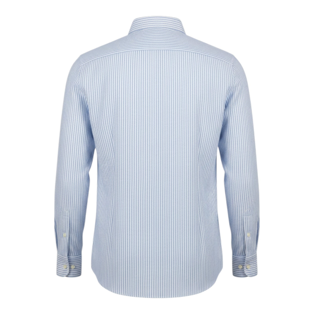 Långärmad skjorta Custom fit 100% linne randig ljusblå-vit washed