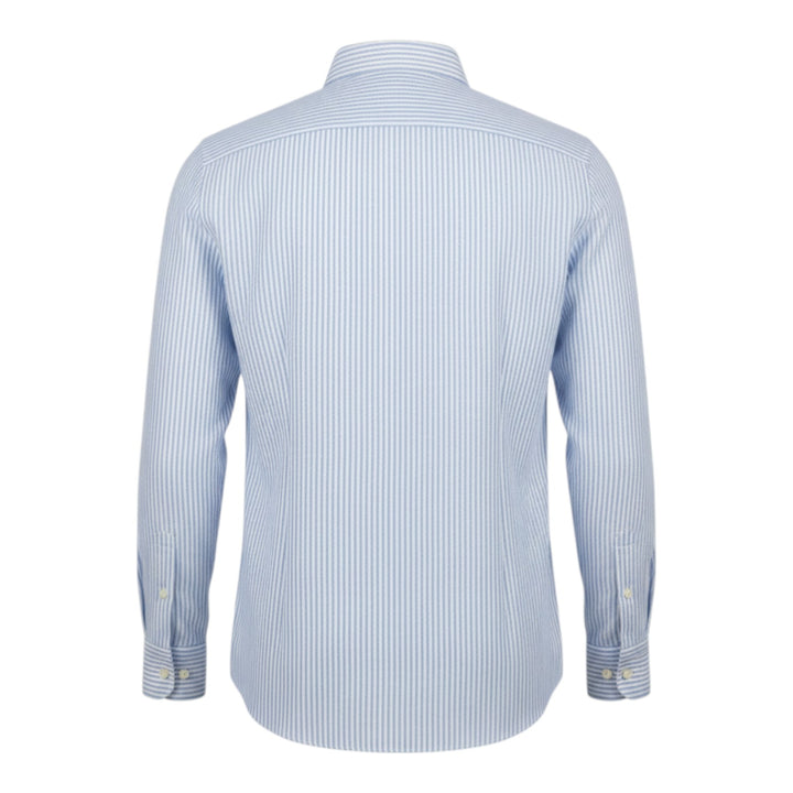 Långärmad skjorta Custom fit 100% linne randig ljusblå-vit washed