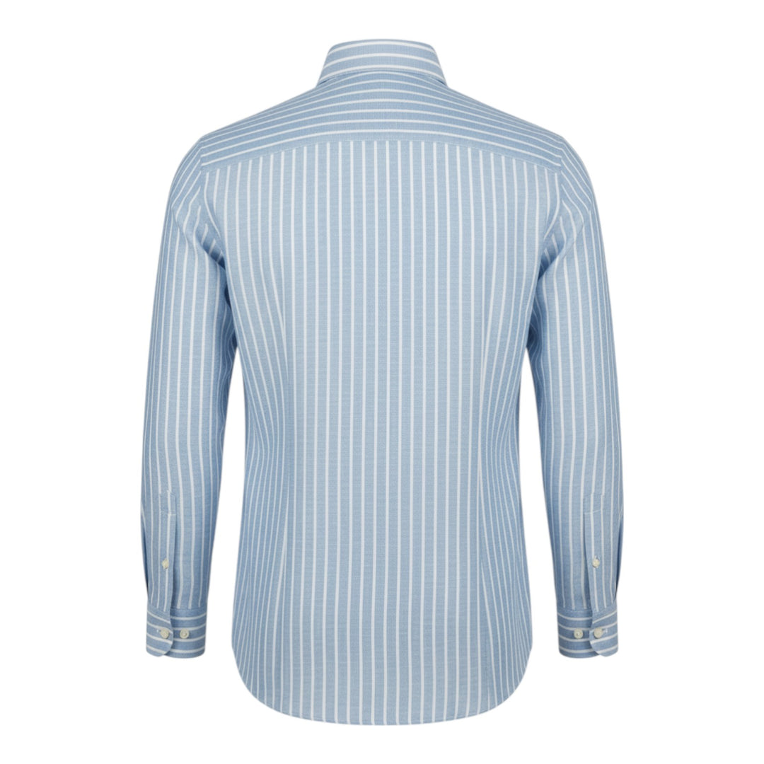 Långärmad skjorta Custom Fit 100% linne Blå-vit randig Washed