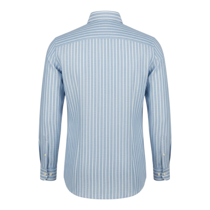 Långärmad skjorta Custom Fit 100% linne Blå-vit randig Washed