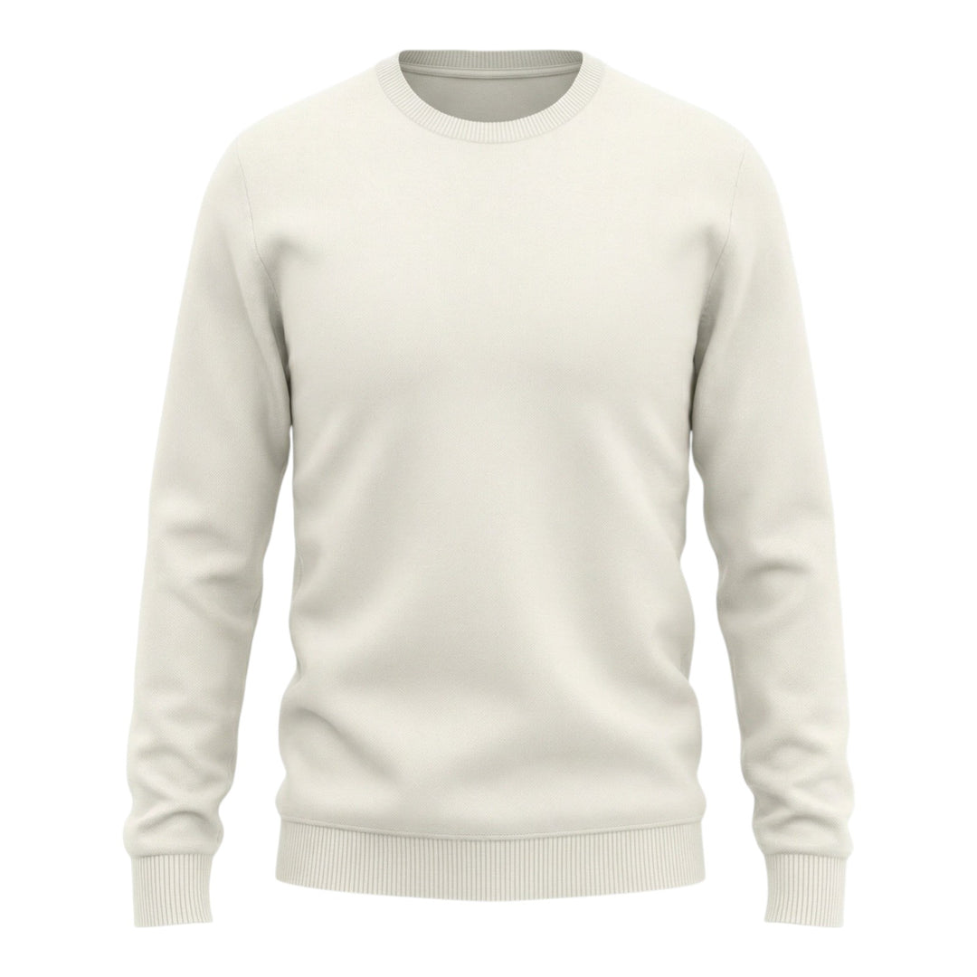 Långärmad crewneck i kammad bomull - Pärlvit