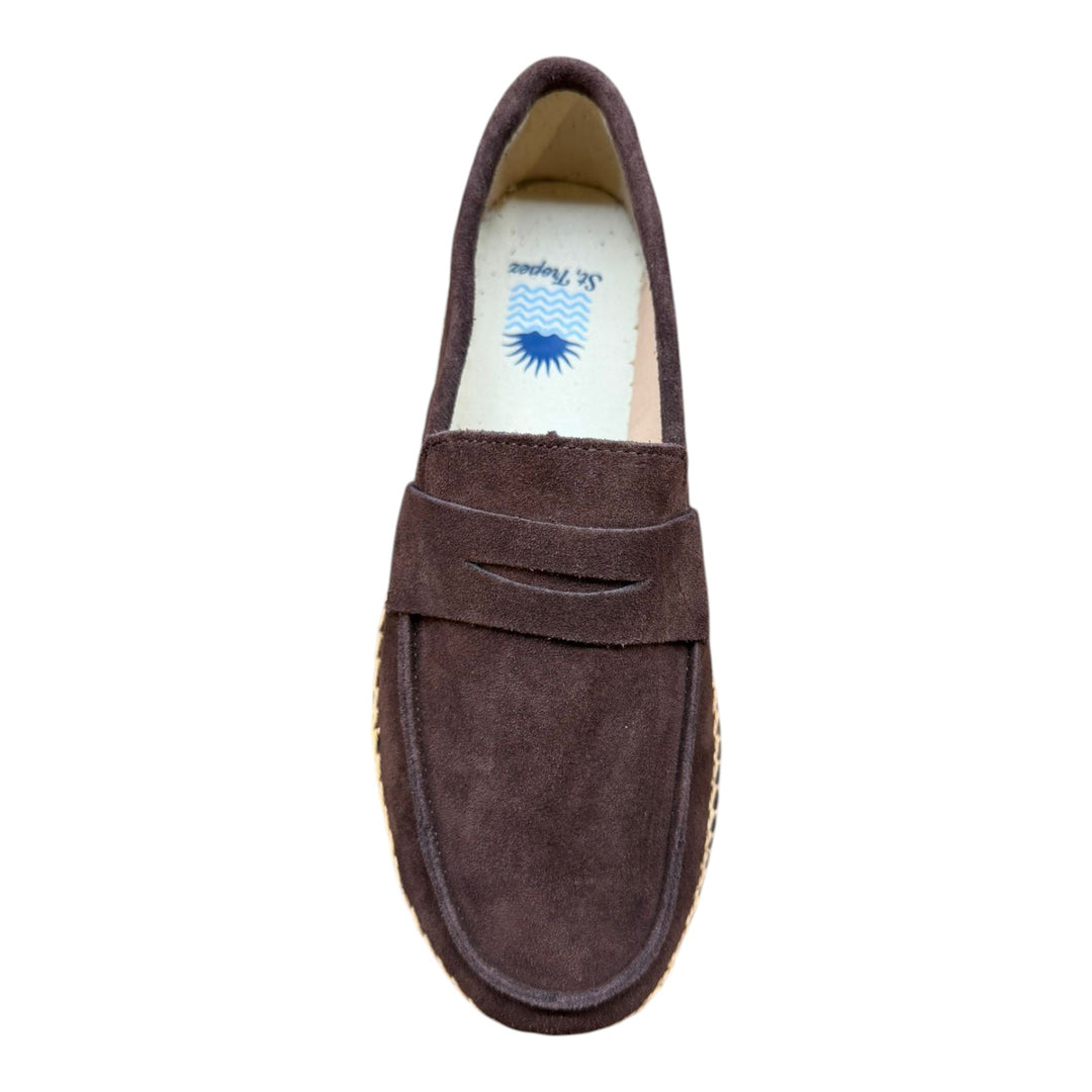 Mockasiner i äkta mocka med gummisula mörkbrun