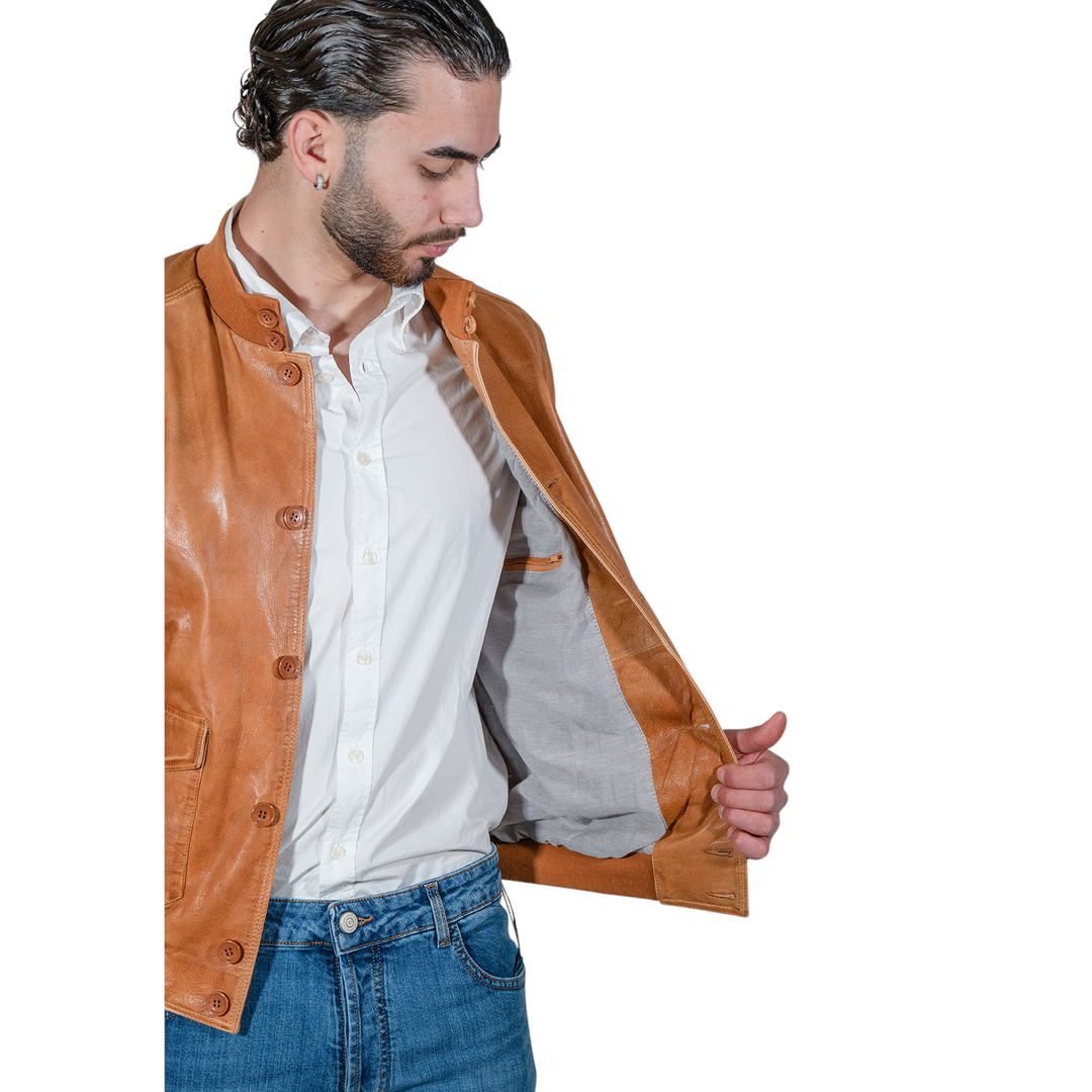 GIUBBINO CON BOTTONI PELLE COGNAC