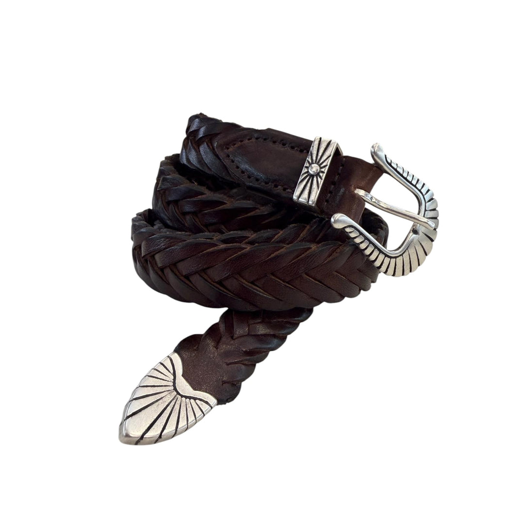 FLÄTAT LÄDERBÄLTE MÖRKBRUNT