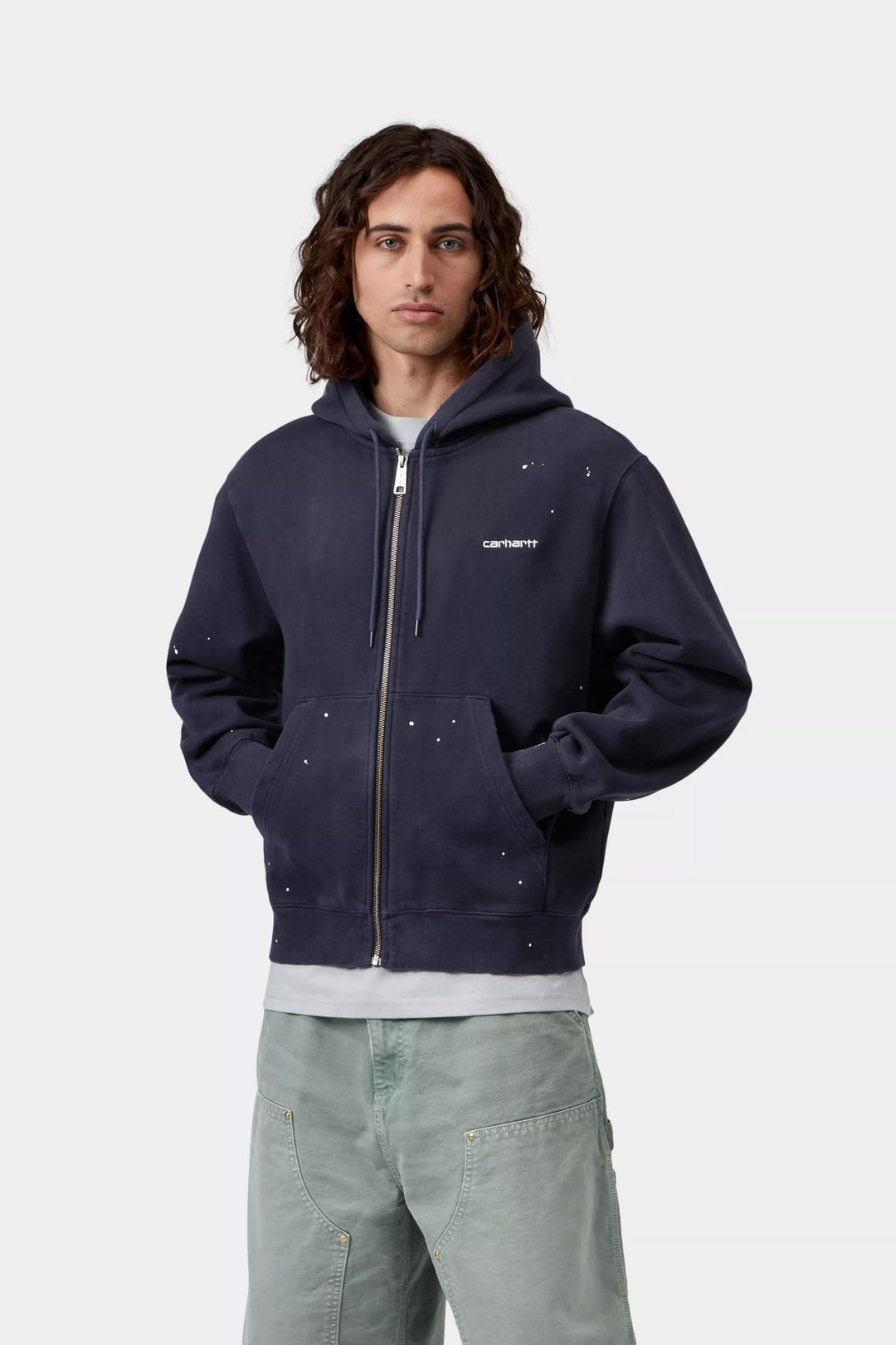 Carhartt Wip HOODED PAINTER JACKET DARK NAVY DESTROY WASH SPLATTER Blu - foto 5