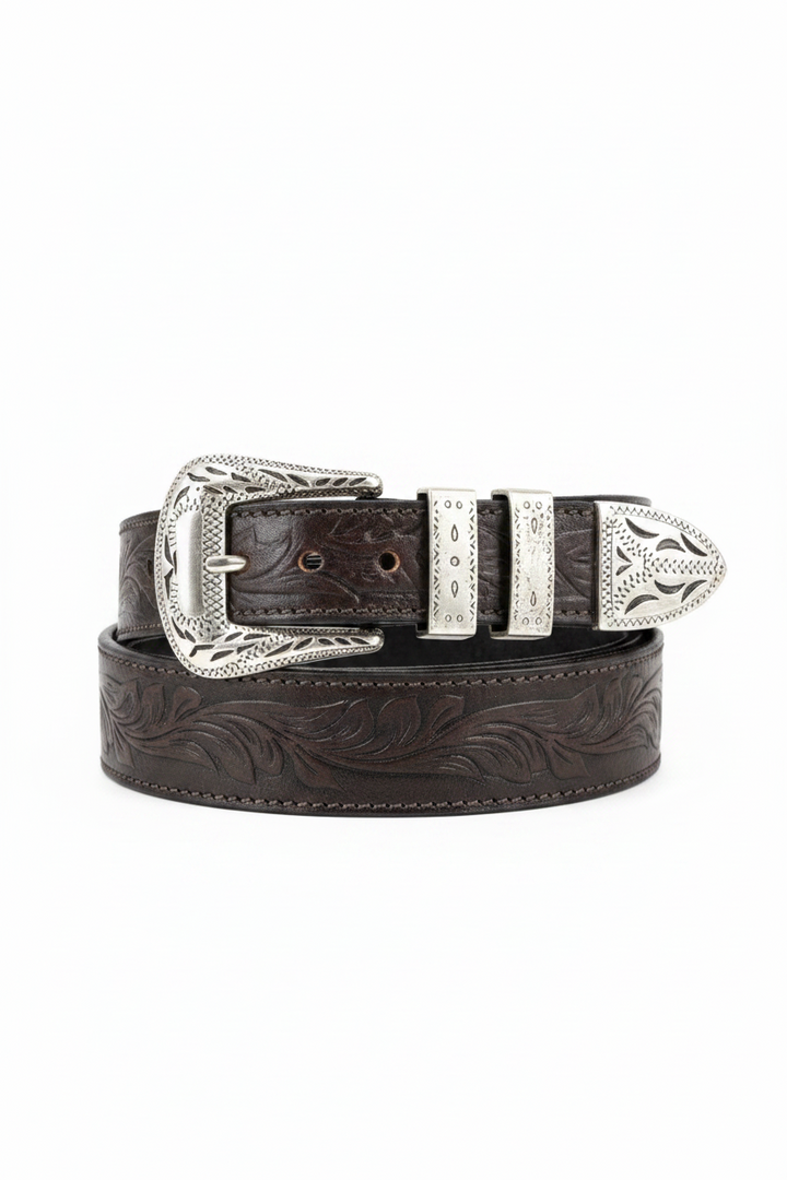BÄLTE I ÄKTA LÄDER MED WESTERN-MÖNSTER