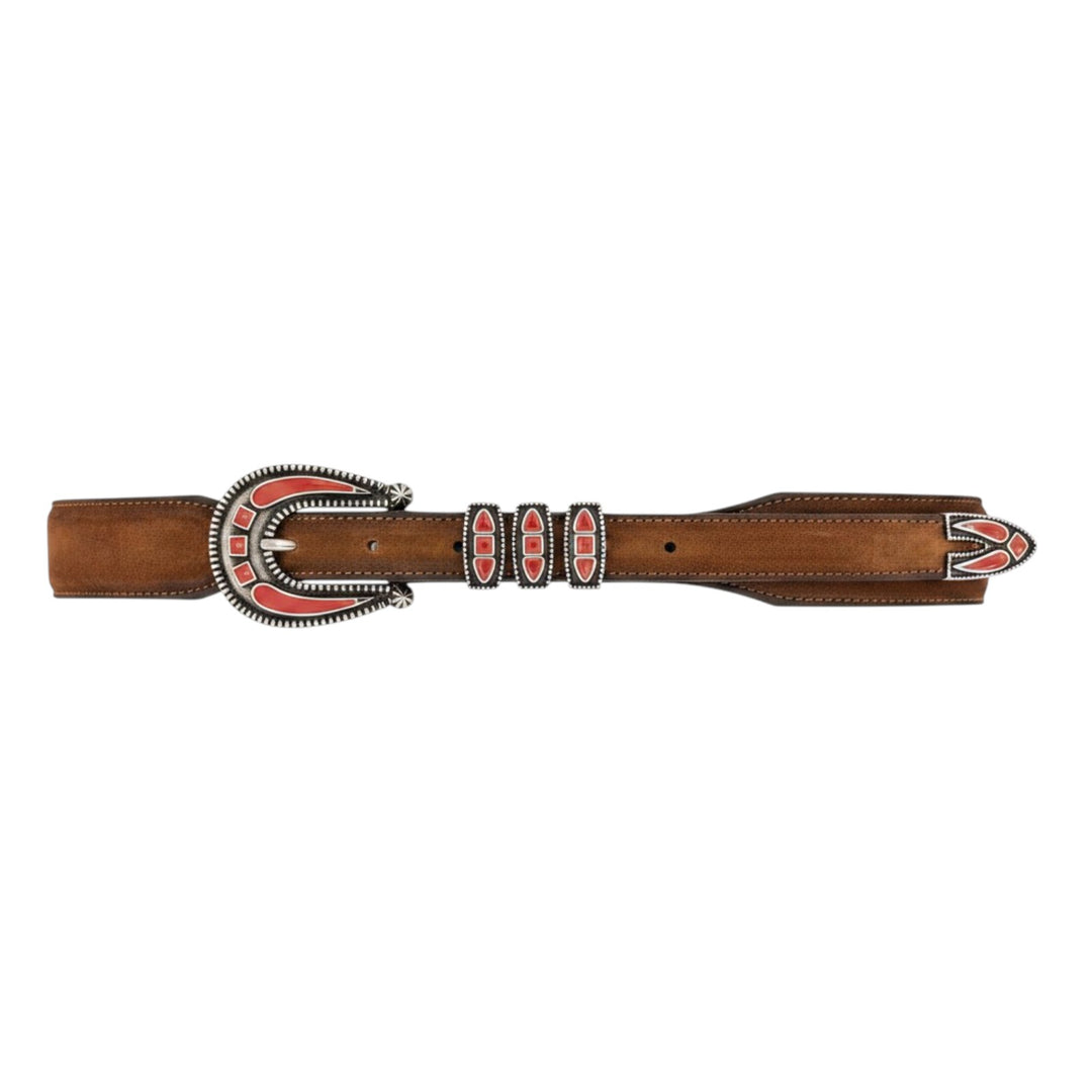 CINTURA VERA PELLE SCAMOSCIATA WESTERN FIBIA ROSSO