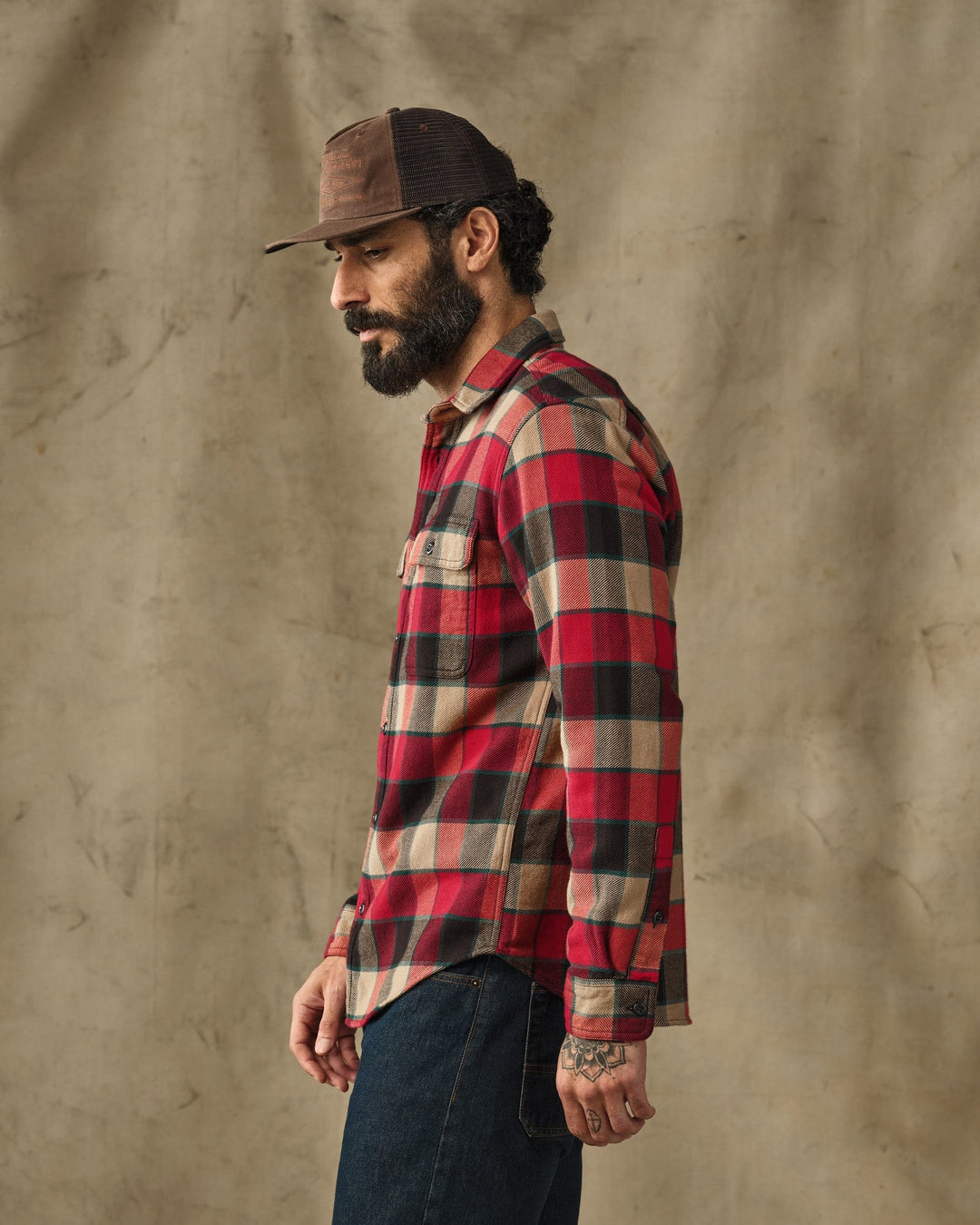 Filson Vintage Flannel Work Shirt Red/Cream Plaid Rosso - foto 3