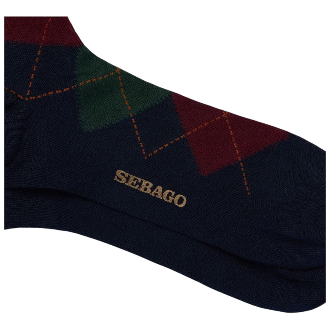 BOMULLSSTRUMPOR ARGYLE BLÅ-BURGUNDY-GRÖN