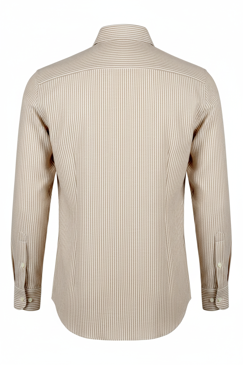 Långärmad skjorta Custom Fit 100% linne Beige-vitrandig Washed