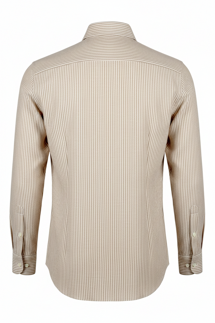Långärmad skjorta Custom Fit 100% linne Beige-vitrandig Washed
