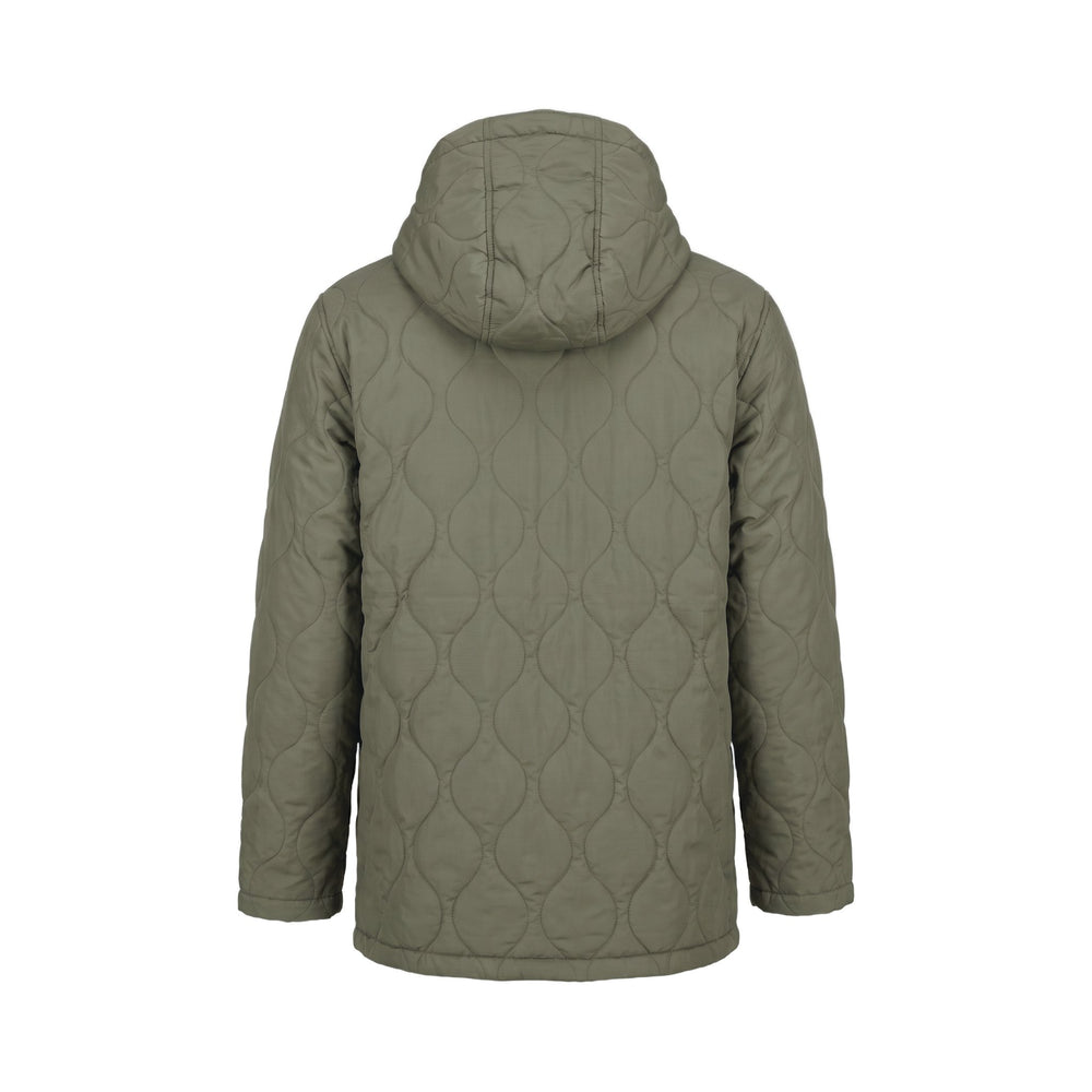 Giacca Military Hooded Down trapuntata verde oliva Taion, vista posteriore