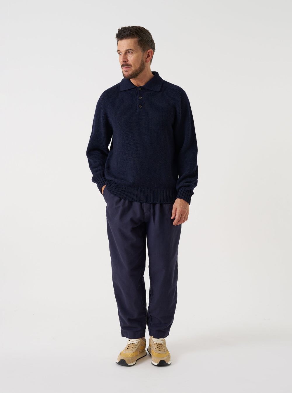 Universal Works Curtis Sweater Shetland Wild Navy Blu - foto 2