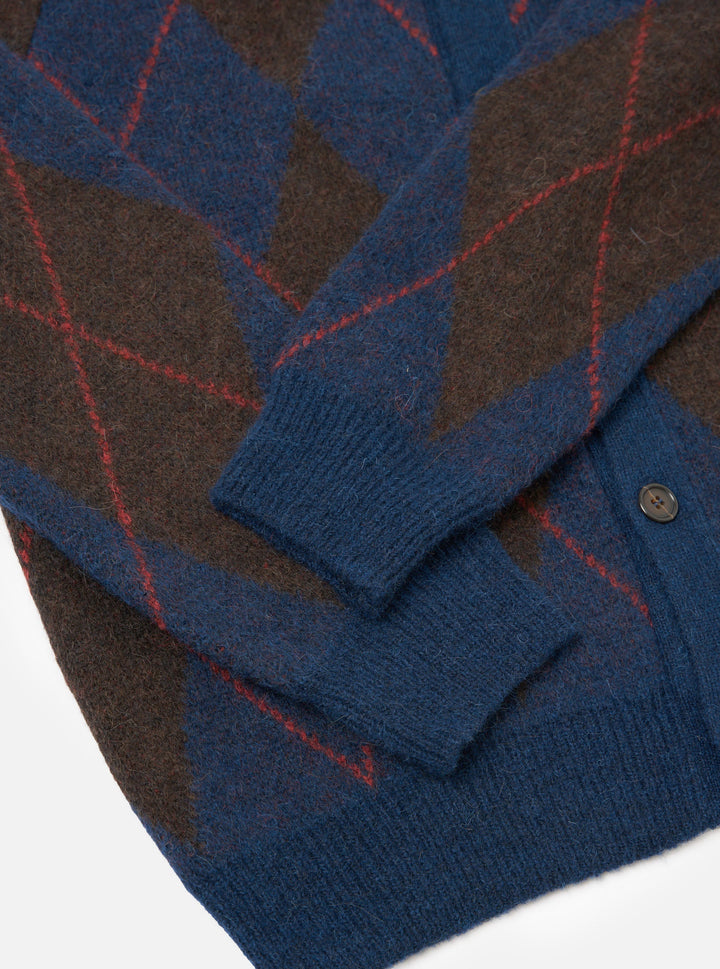 Universal Works David Cardigan Alpaca Argyle Navy Blu - foto 6