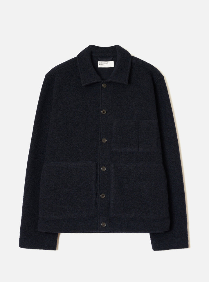 Universal Works Uniform Jacket Wool Fleece Navy Blu - foto 1