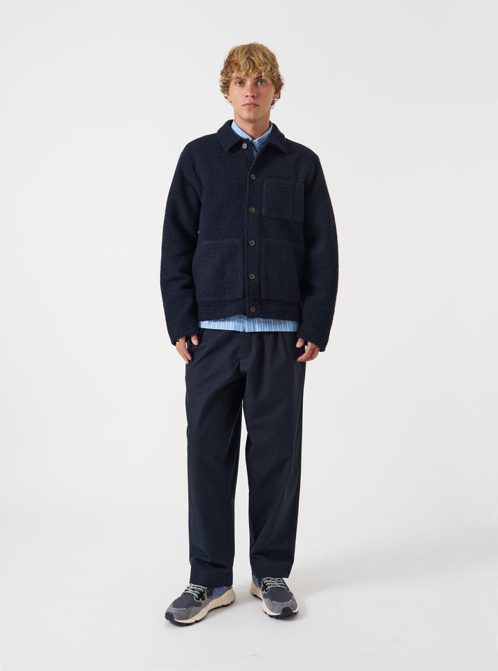 Universal Works Uniform Jacket Wool Fleece Navy Blu - foto 2
