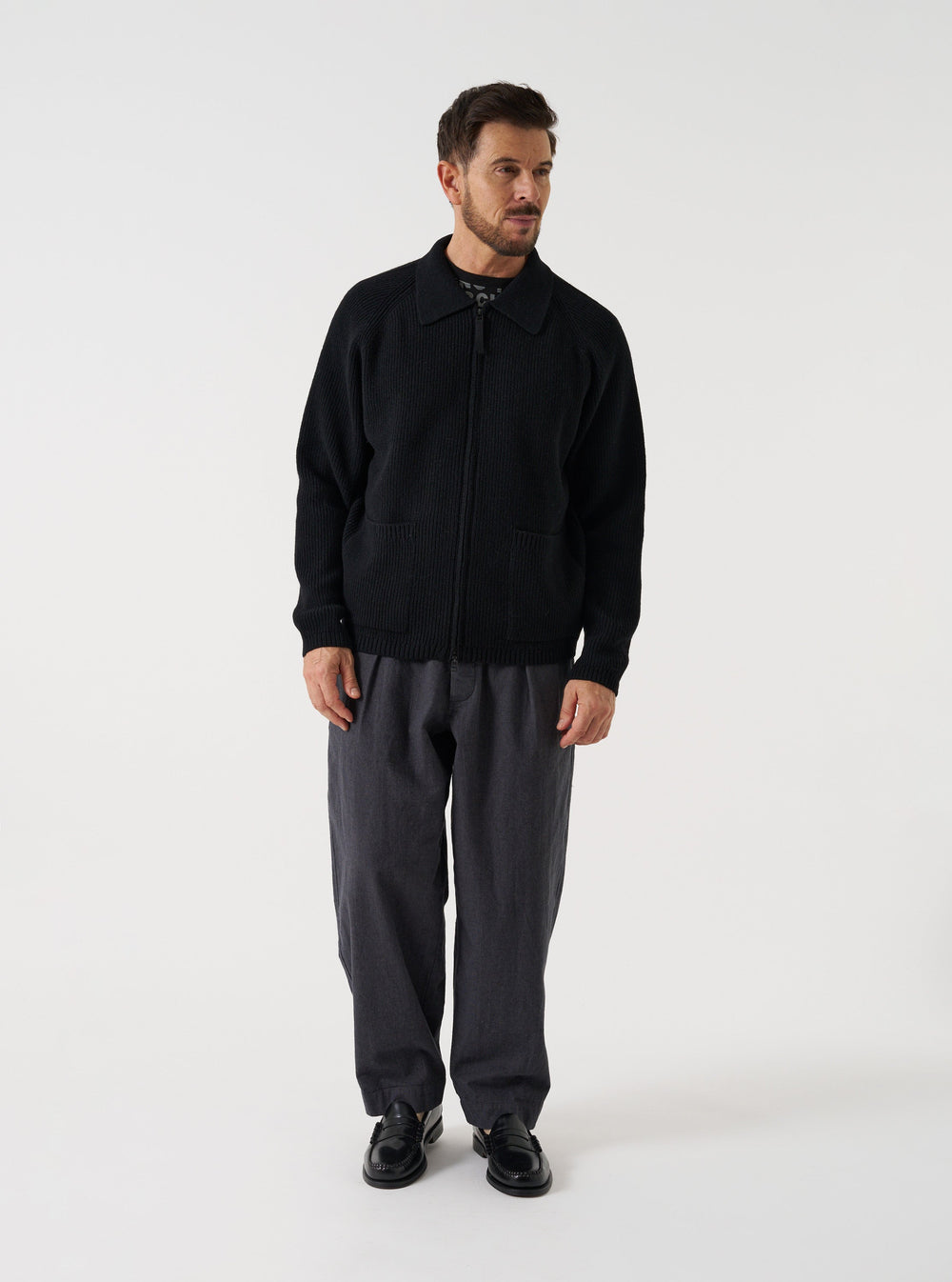 Universal Works Zip Cardigan Eco Wool Black Nero - foto 2